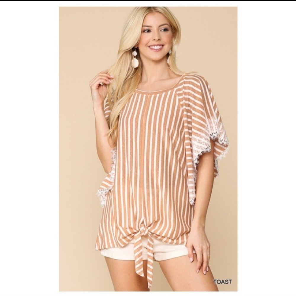 *STRIPED LACE ACCENT TOP - Picture 4 of 7